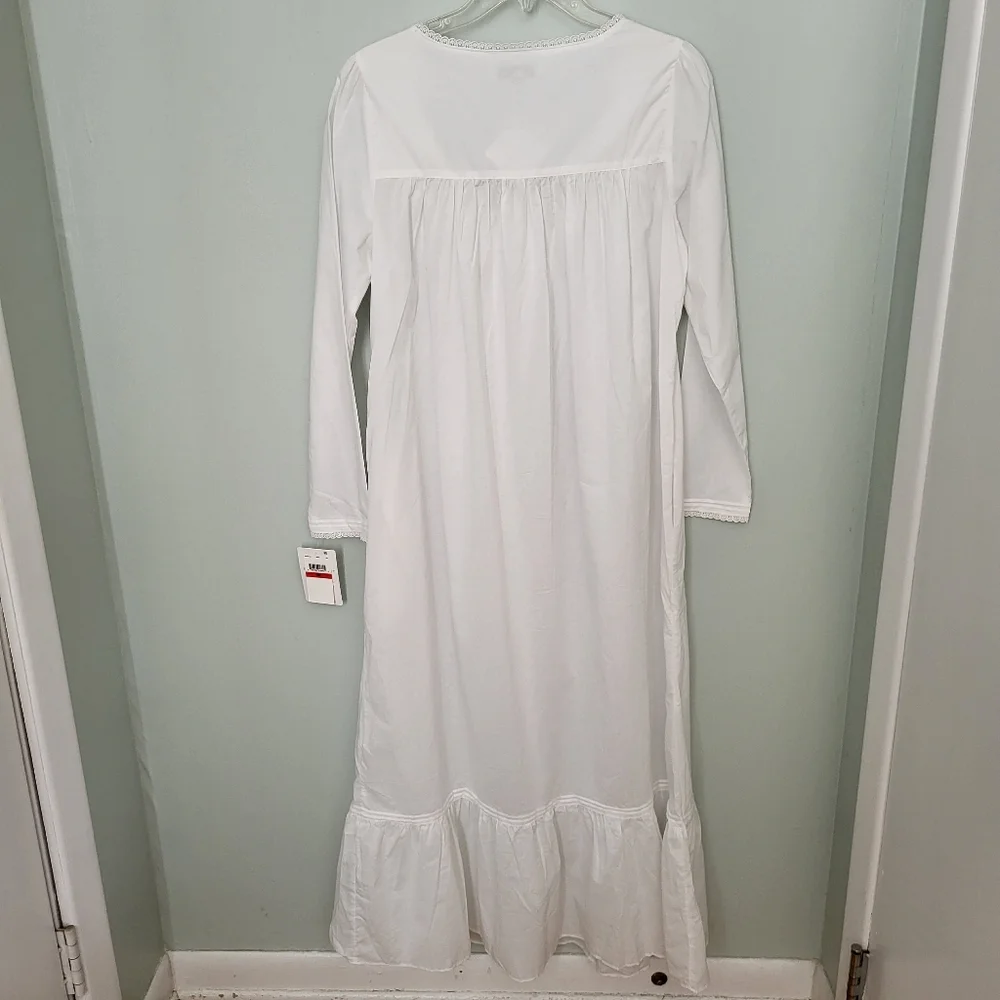 Eileen West XS Long White Long Sleeve Cotton Nightgown Pockets Cottagecore New - Picture 6 of 12